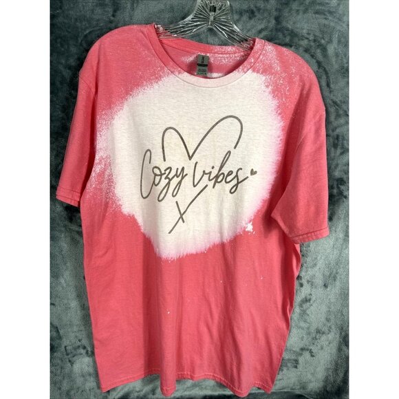 Gildan Tops - Women’s T-shirt Cozy Vibes Bleached Pink Soft & Comfy Size Adult Large